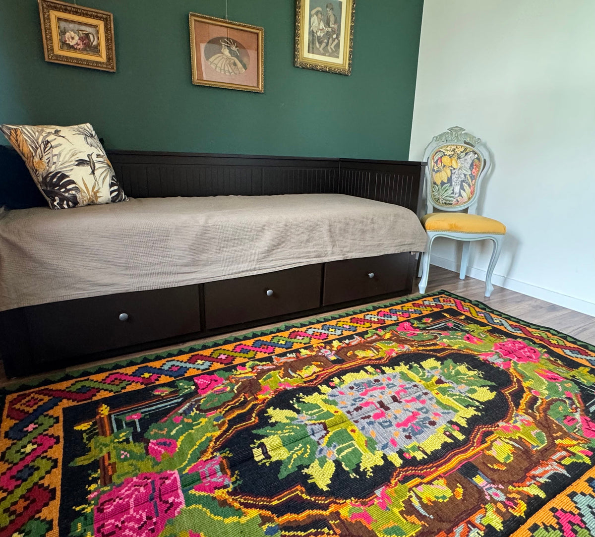 Vintage Floral Romanian Wool Rug, 241x152 cm, view 13
