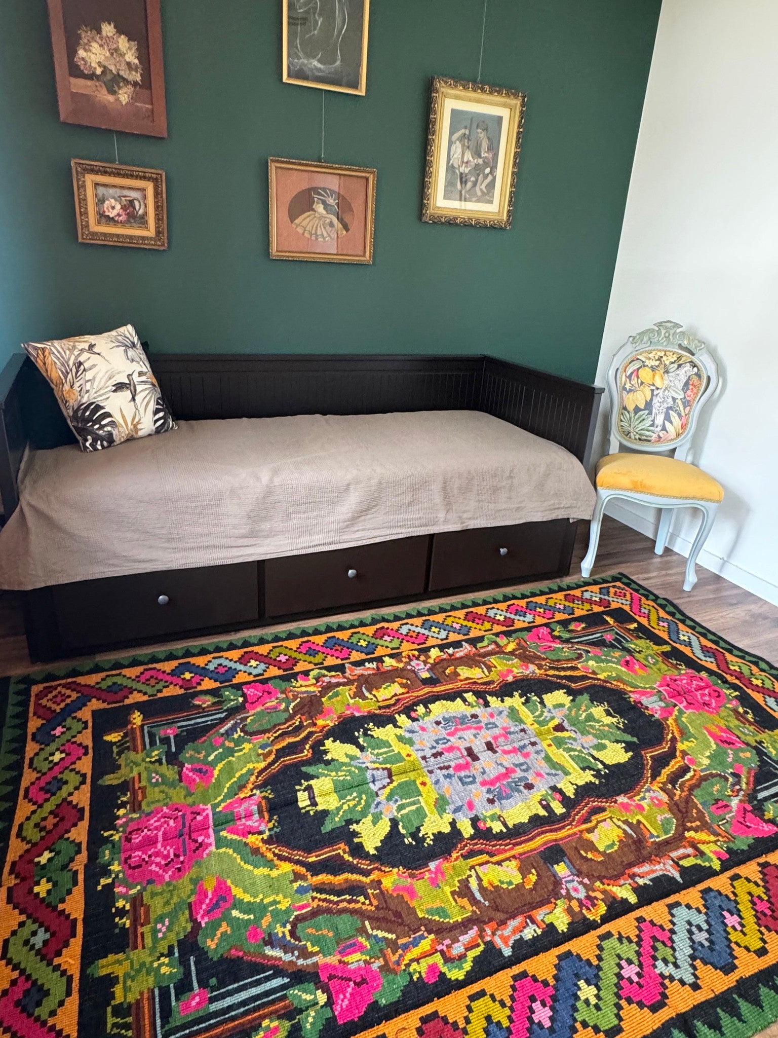 Vintage Floral Romanian Wool Rug, 241x152 cm, view 2