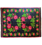 Handwoven Black Floral Romanian Wool Rug, 225x170 cm