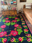 Handwoven Black Floral Romanian Wool Rug, 225x170 cm, view 3