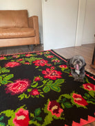 Handwoven Black Floral Romanian Wool Rug, 225x170 cm, view 4