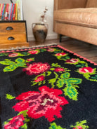 Handwoven Black Floral Romanian Wool Rug, 225x170 cm, view 5