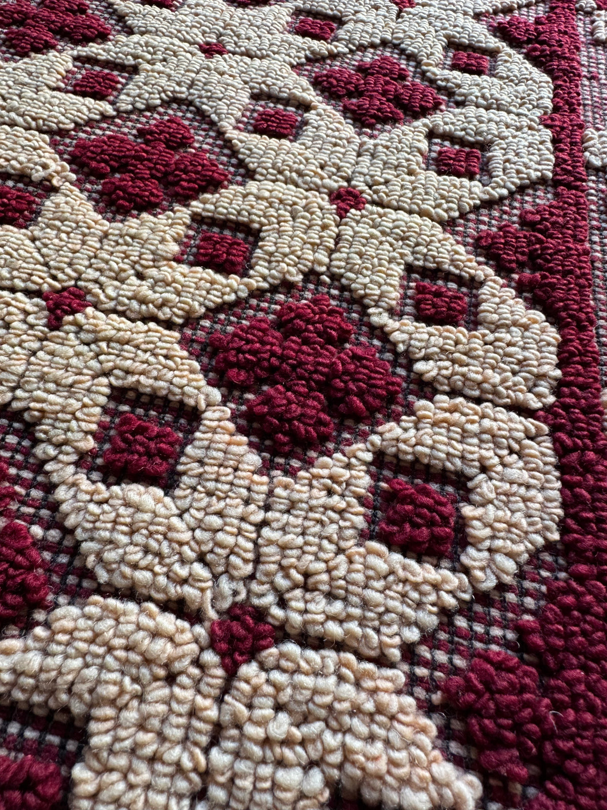 Vintage Dark Red Geometric Romanian Wool Rug, 193x88 cm, view 12