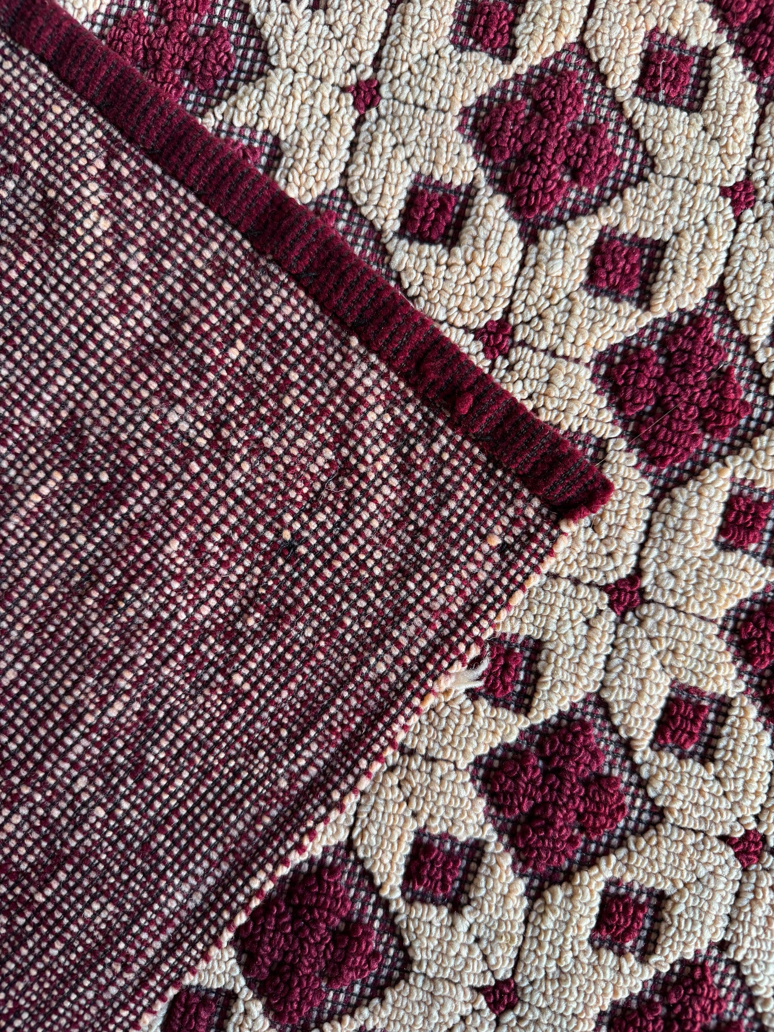 Vintage Dark Red Geometric Romanian Wool Rug, 193x88 cm, view 13