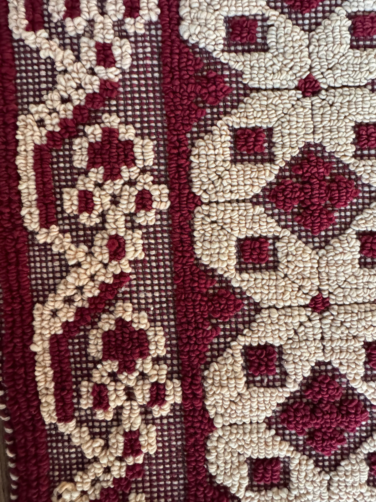 Vintage Dark Red Geometric Romanian Wool Rug, 193x88 cm, view 6