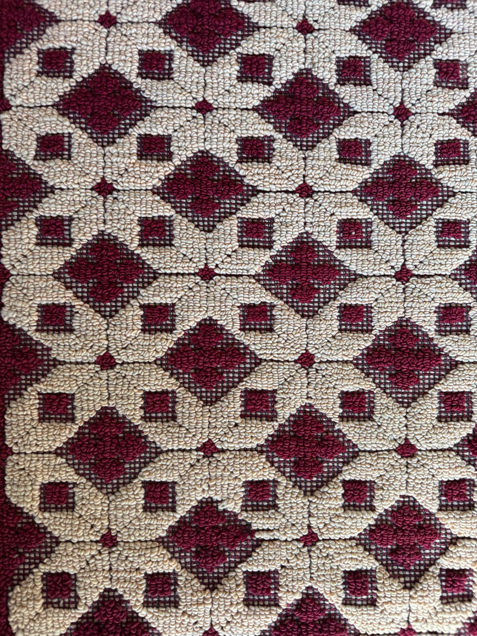 Vintage Dark Red Geometric Romanian Wool Rug, 193x88 cm, view 7