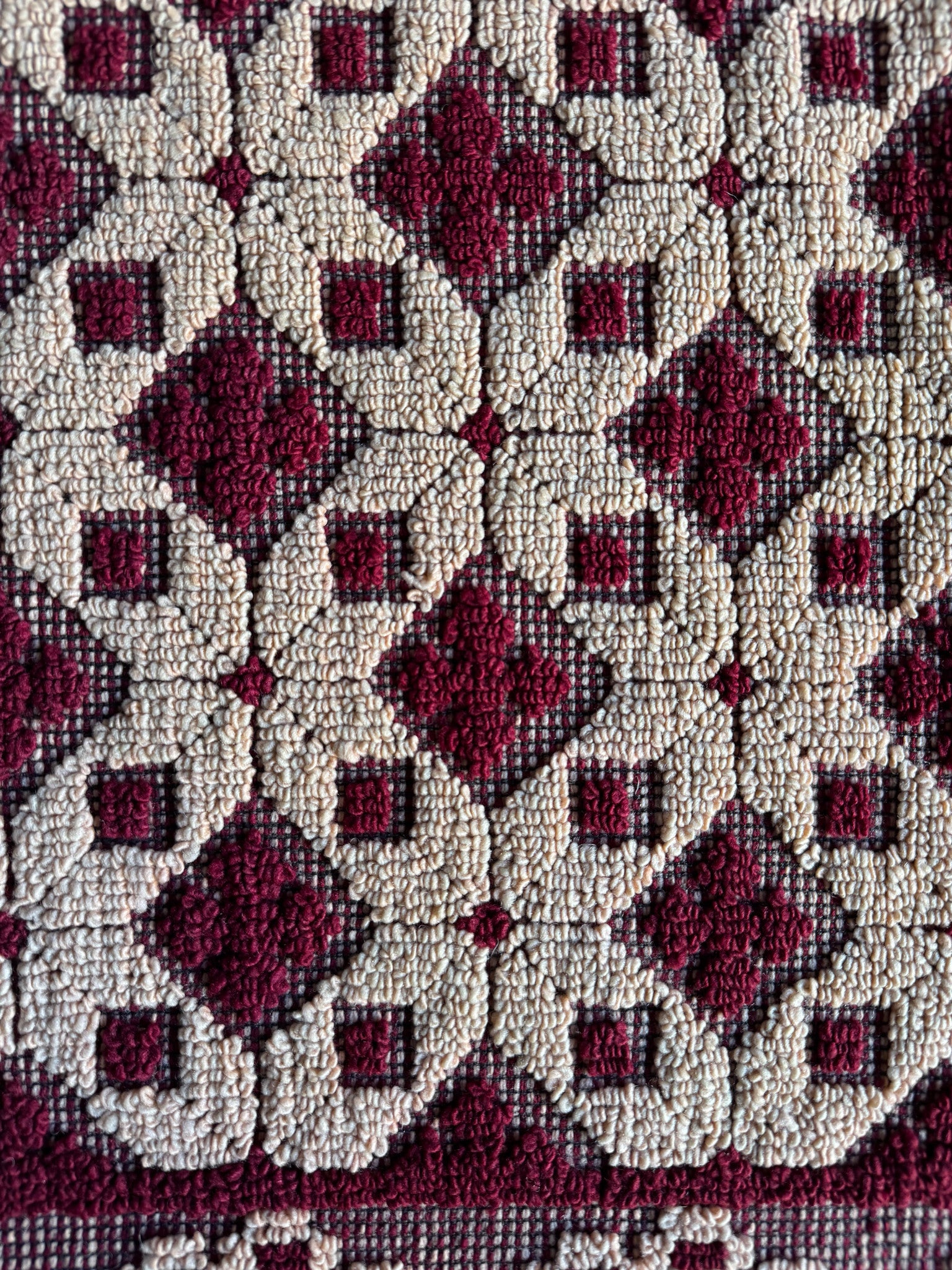 Vintage Dark Red Geometric Romanian Wool Rug, 193x88 cm, view 9