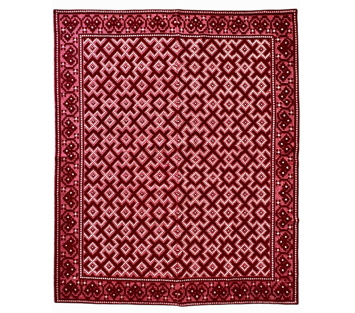 Vintage Burgundy Geometric Romanian Wool Rug, 190x170 cm