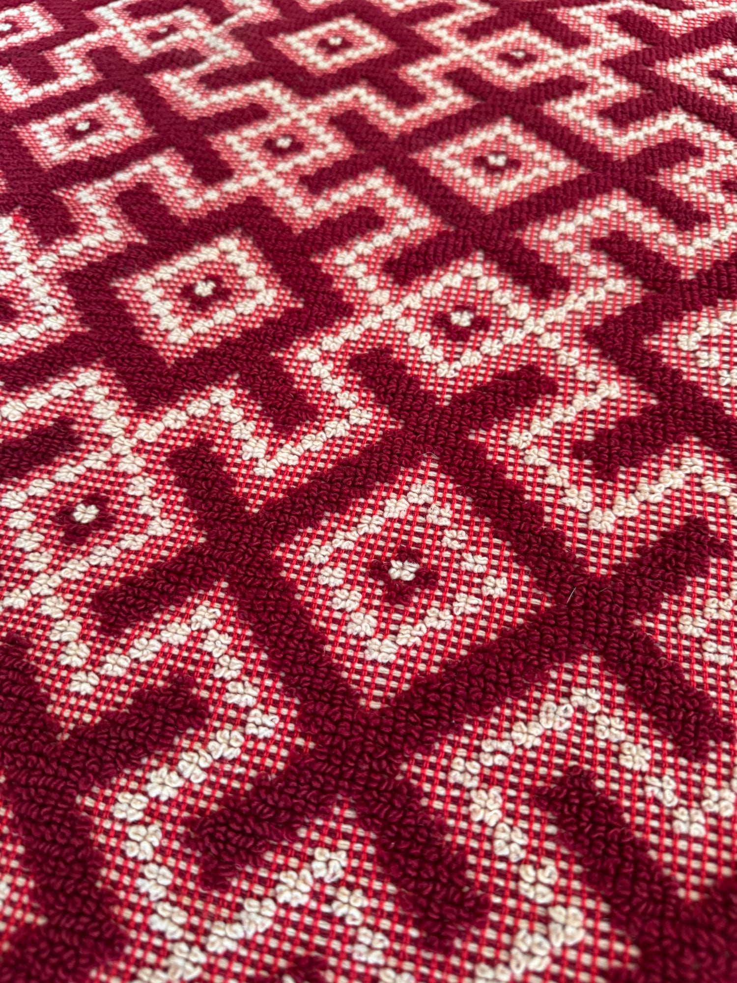 Vintage Burgundy Geometric Romanian Wool Rug, 190x170 cm, view 11