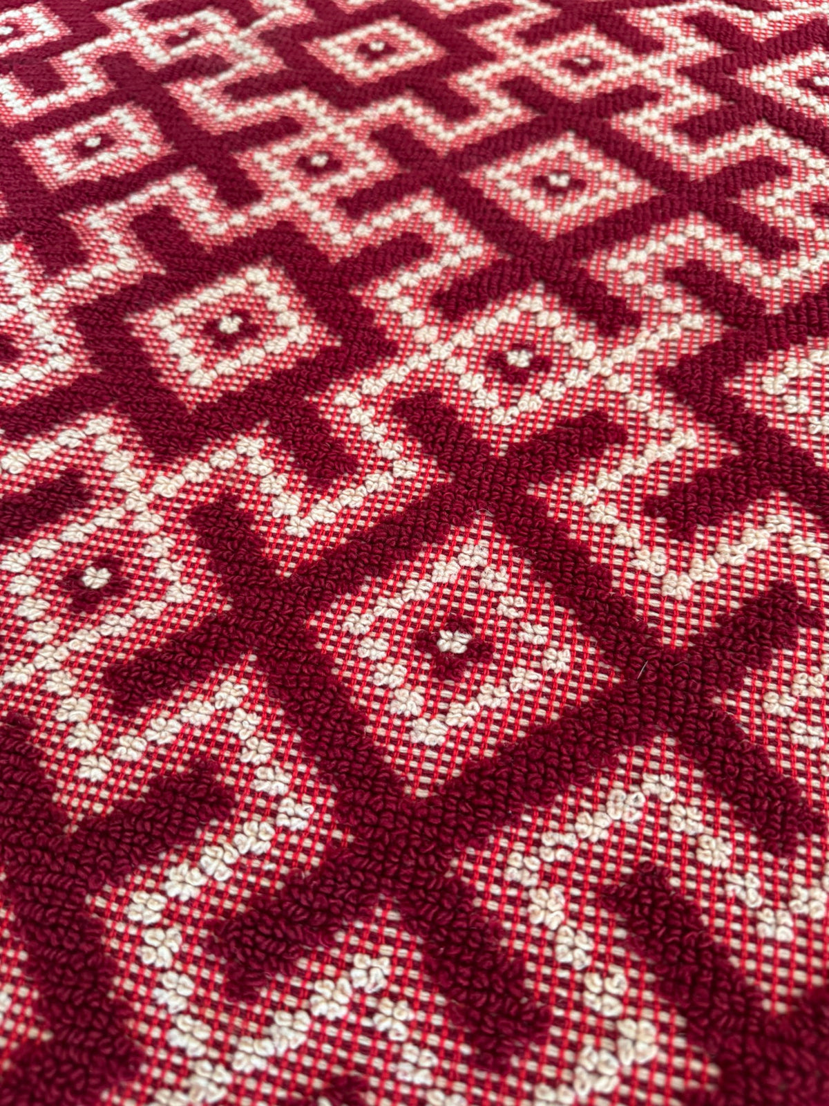 Vintage Burgundy Geometric Romanian Wool Rug, 190x170 cm, view 11