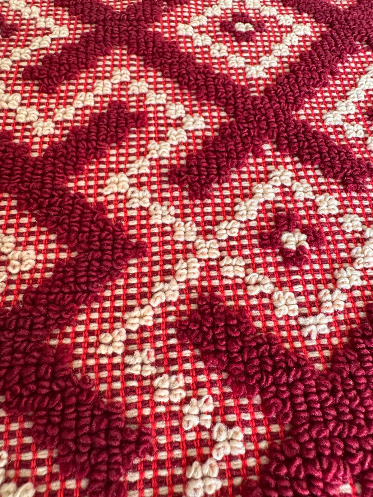 Vintage Burgundy Geometric Romanian Wool Rug, 190x170 cm, view 12