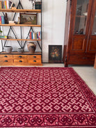 Vintage Burgundy Geometric Romanian Wool Rug, 190x170 cm, view 13