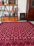 Vintage Burgundy Geometric Romanian Wool Rug, 190x170 cm, view 14
