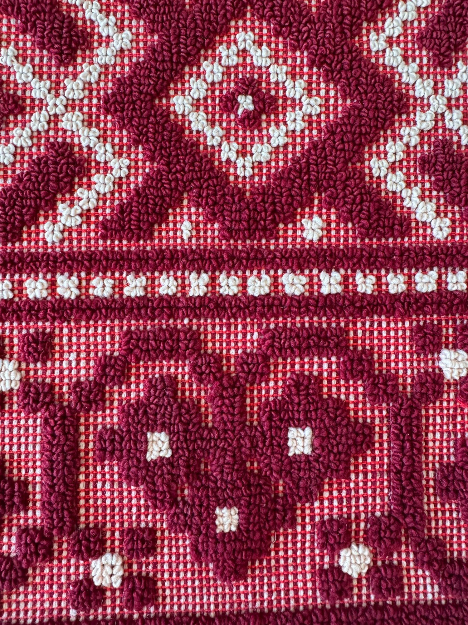 Vintage Burgundy Geometric Romanian Wool Rug, 190x170 cm, view 2
