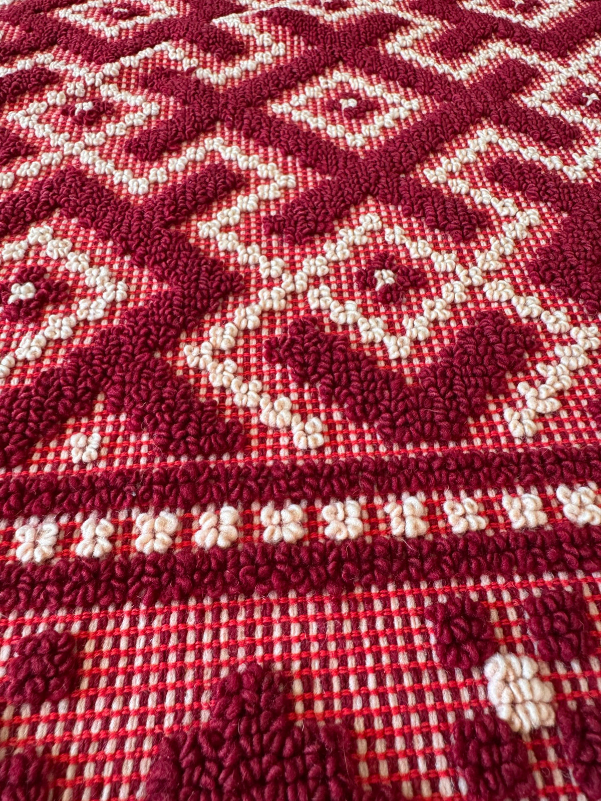 Vintage Burgundy Geometric Romanian Wool Rug, 190x170 cm, view 3