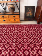 Vintage Burgundy Geometric Romanian Wool Rug, 190x170 cm, view 5