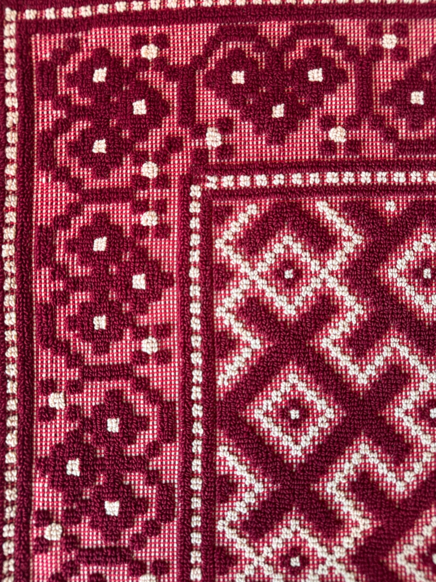 Vintage Burgundy Geometric Romanian Wool Rug, 190x170 cm, view 8