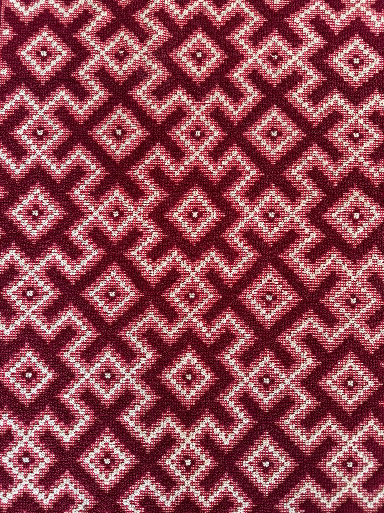 Vintage Burgundy Geometric Romanian Wool Rug, 190x170 cm, view 9