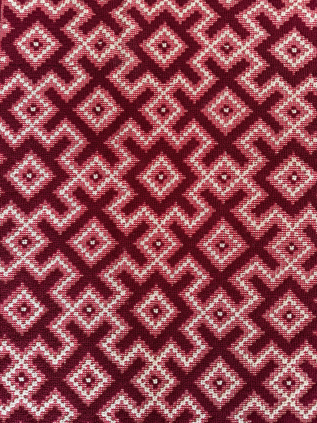 Vintage Burgundy Geometric Romanian Wool Rug, 190x170 cm, view 9