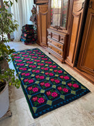 Vintage Pink Floral Romanian Wool Runner Rug, 230x98 cm, view 6