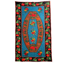 Floral Cross-Stitch Wall Tapestry, Blue, 243x130 cm