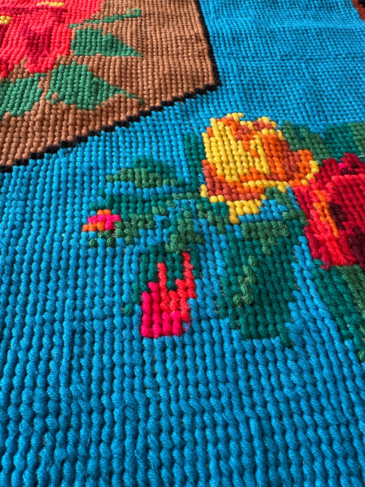 Floral Cross-Stitch Wall Tapestry, Blue, 243x130 cm, view 10