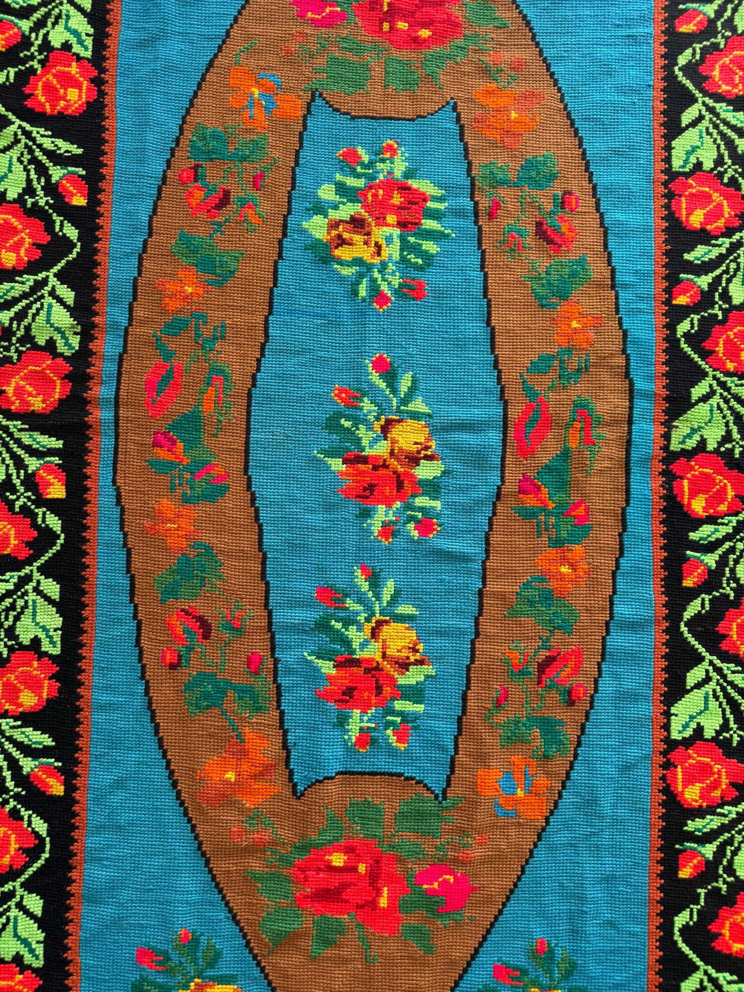 Floral Cross-Stitch Wall Tapestry, Blue, 243x130 cm, view 12