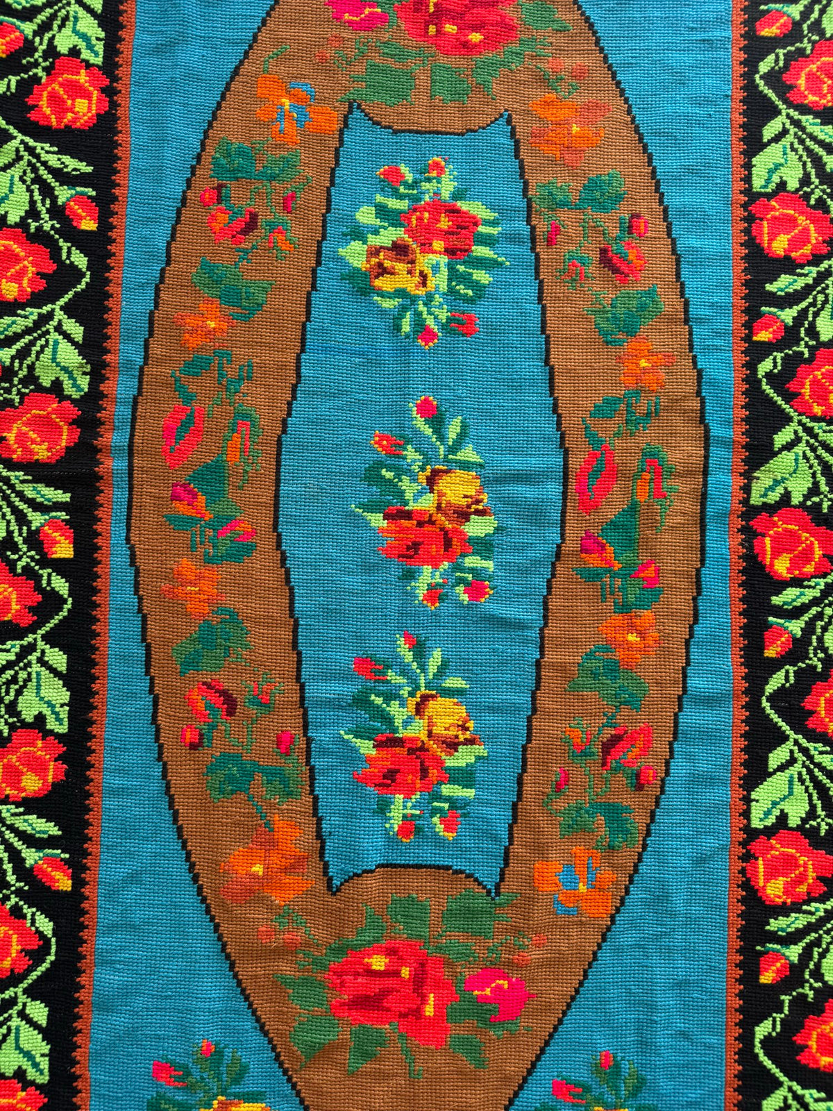 Floral Cross-Stitch Wall Tapestry, Blue, 243x130 cm, view 12