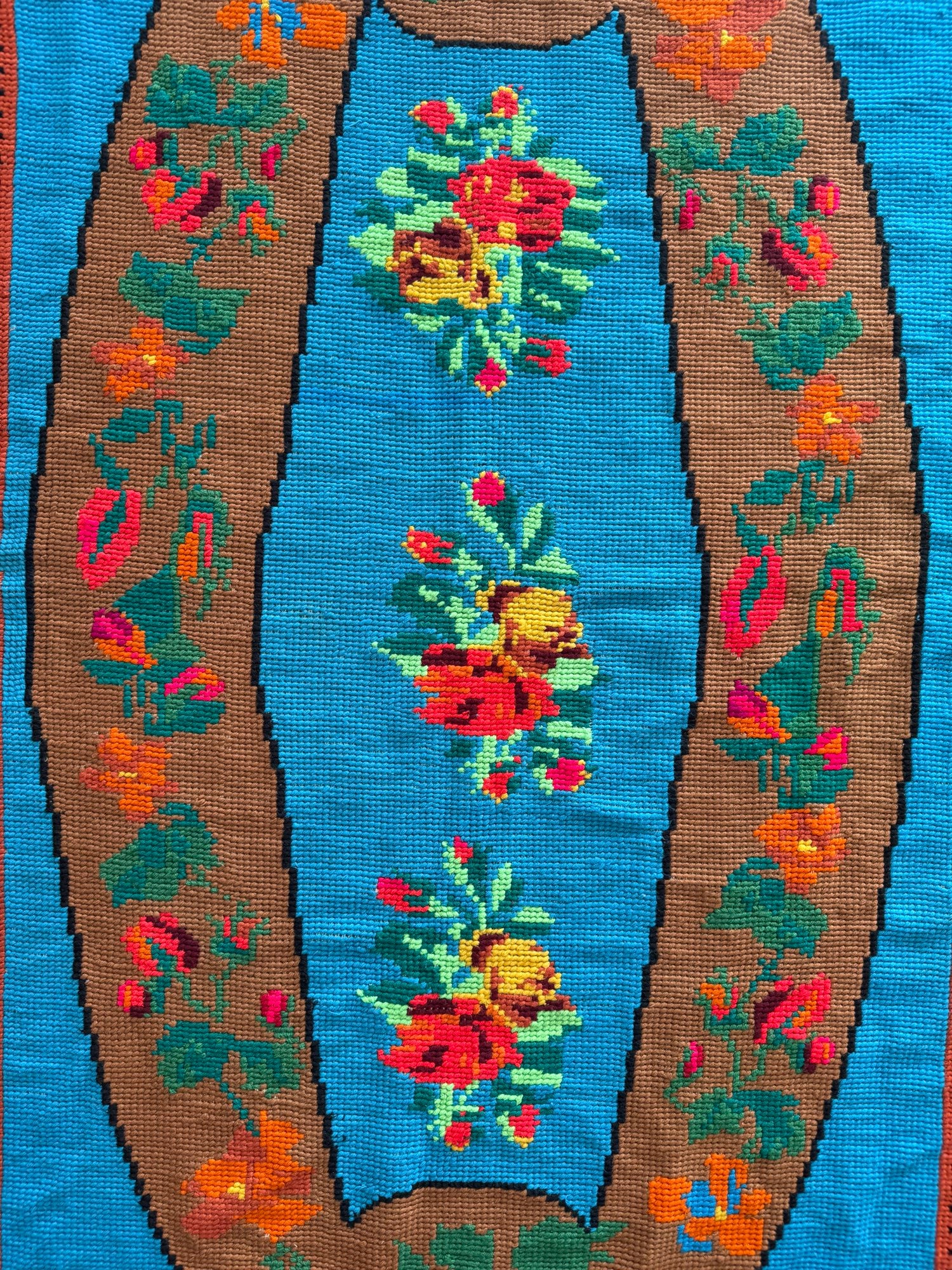 Floral Cross-Stitch Wall Tapestry, Blue, 243x130 cm, view 2
