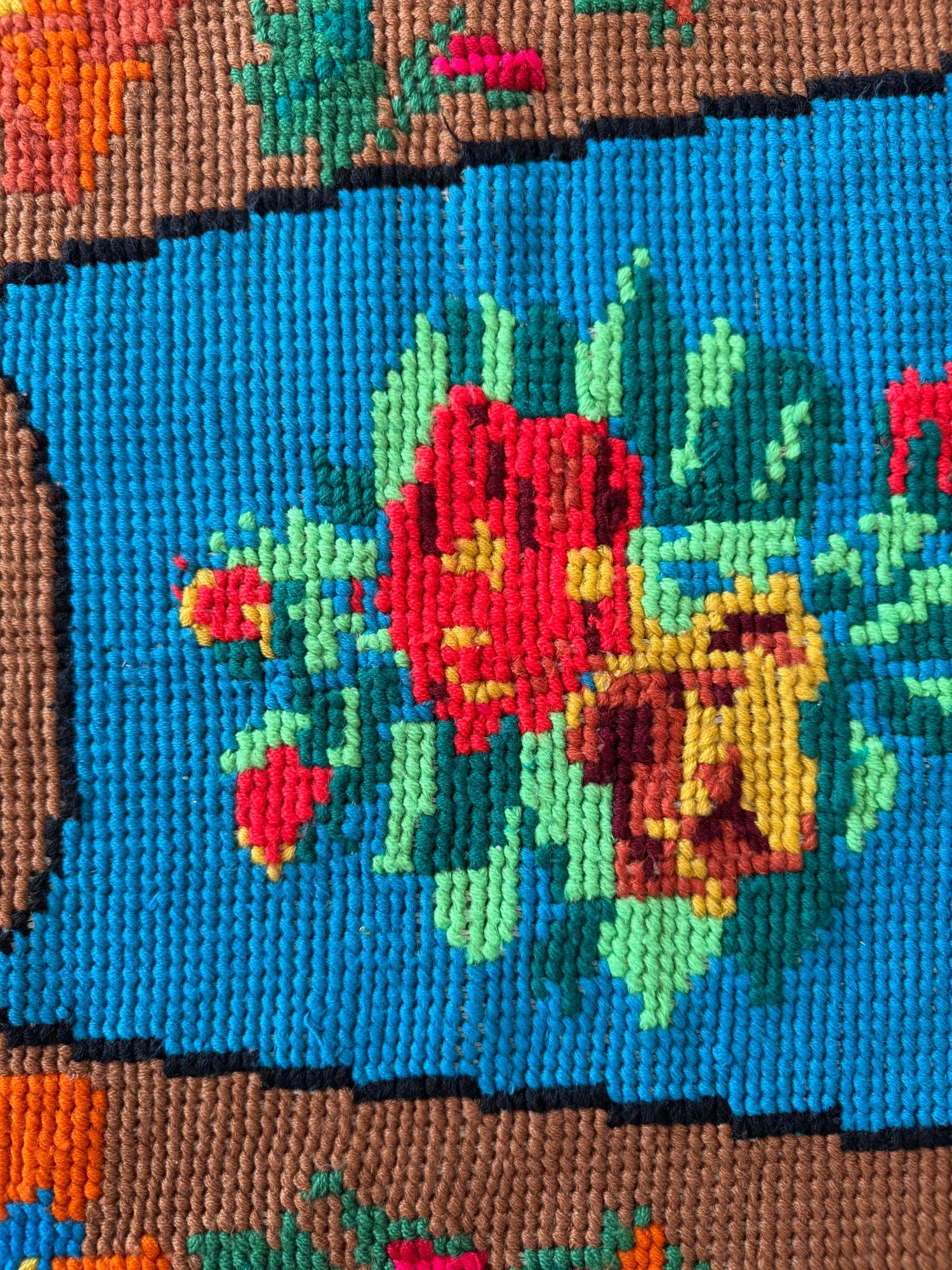 Floral Cross-Stitch Wall Tapestry, Blue, 243x130 cm, view 3