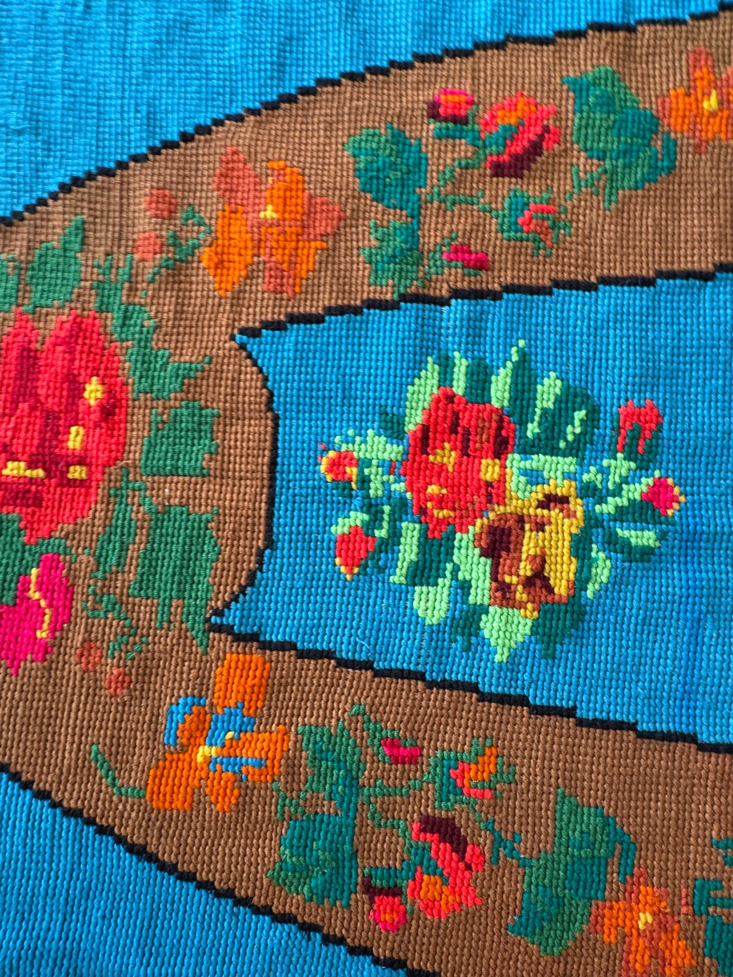 Floral Cross-Stitch Wall Tapestry, Blue, 243x130 cm, view 5