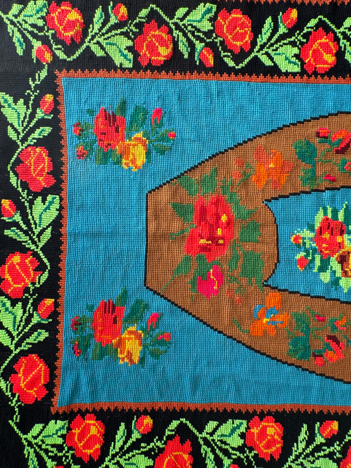 Floral Cross-Stitch Wall Tapestry, Blue, 243x130 cm, view 6