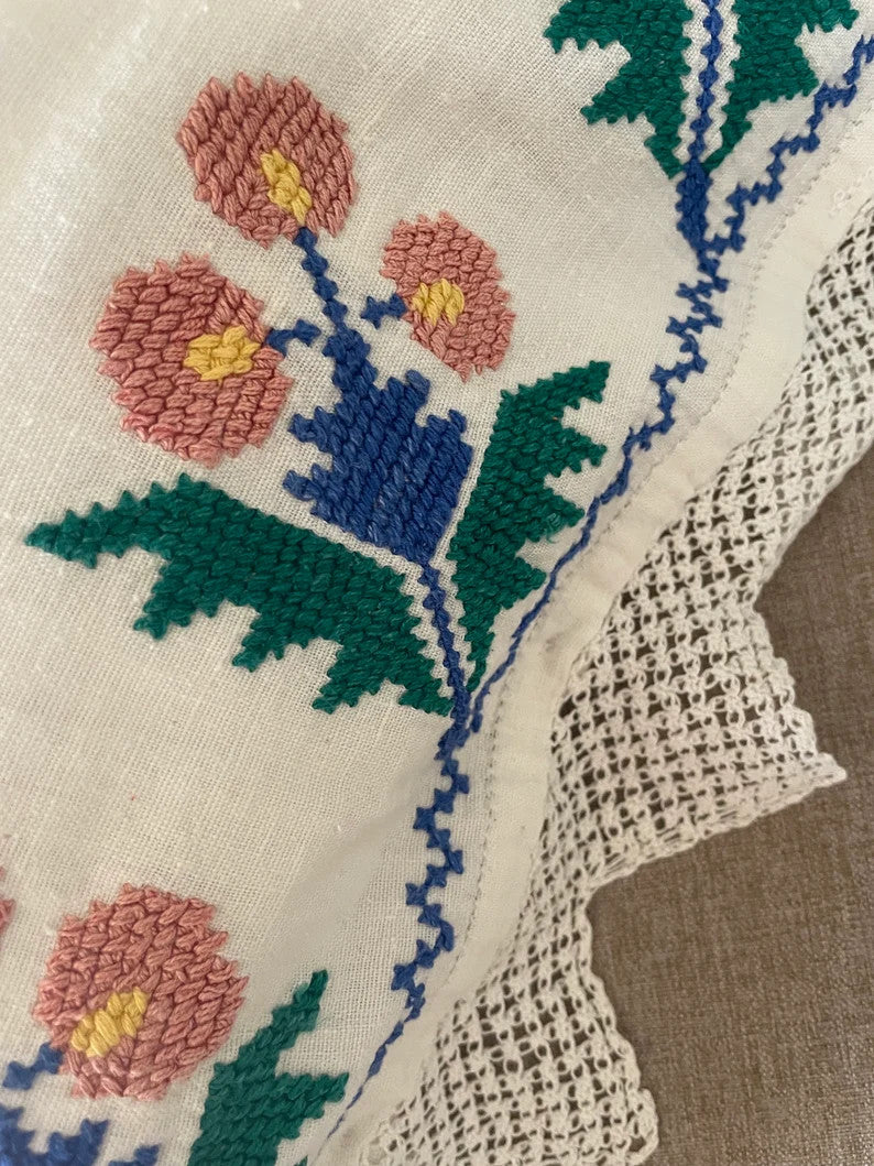 Cross-Stitch Floral Pillow Case from Old Towel, 40x35 cm, view 7