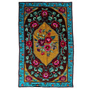 Cross-Stitch Floral Wall Hanging, Blue & Ochre, 200x120 cm