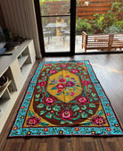 Cross-Stitch Floral Wall Hanging, Blue & Ochre, 200x120 cm, view 12