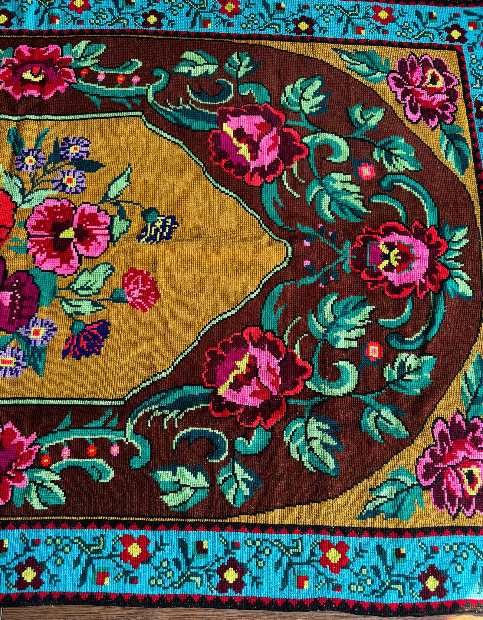 Cross-Stitch Floral Wall Hanging, Blue & Ochre, 200x120 cm, view 15
