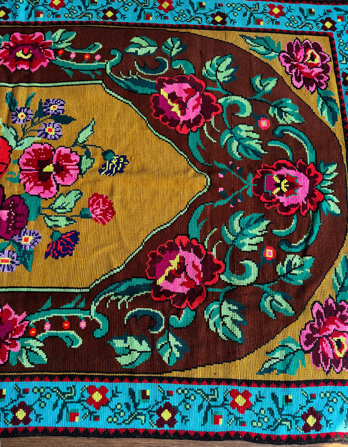 Cross-Stitch Floral Wall Hanging, Blue & Ochre, 200x120 cm, view 15