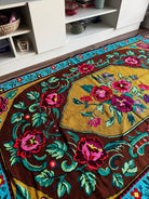 Cross-Stitch Floral Wall Hanging, Blue & Ochre, 200x120 cm, view 2
