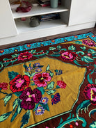 Cross-Stitch Floral Wall Hanging, Blue & Ochre, 200x120 cm, view 4
