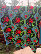 Cross-Stitch Rose Wall Tapestry, Black & Blue, 186x133 cm, view 12