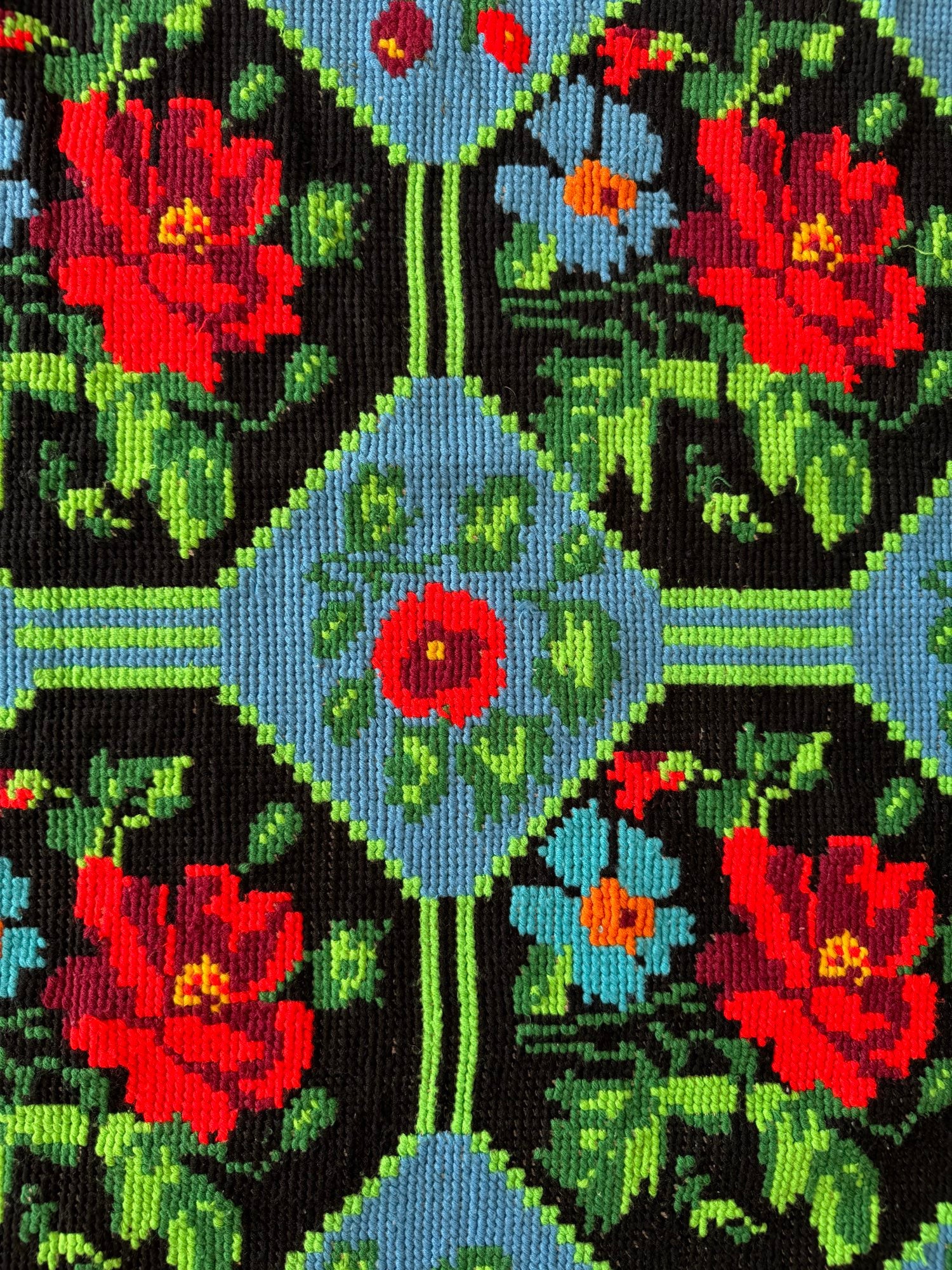 Cross-Stitch Rose Wall Tapestry, Black & Blue, 186x133 cm, view 6