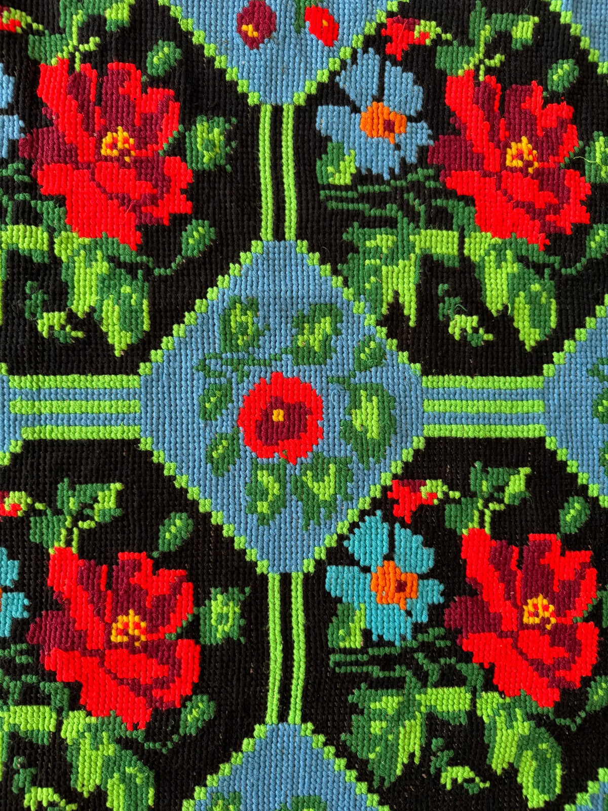 Cross-Stitch Rose Wall Tapestry, Black & Blue, 186x133 cm, view 6