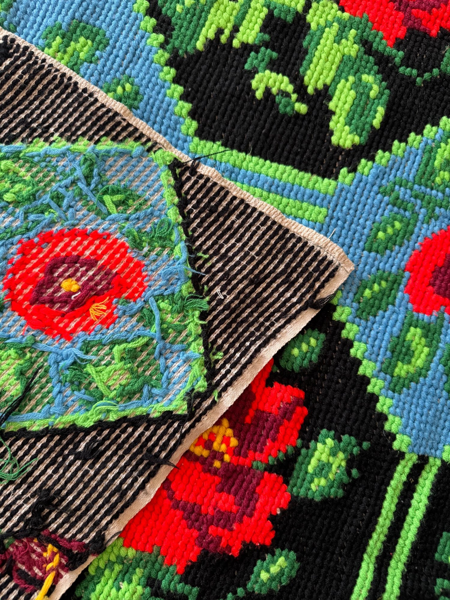 Cross-Stitch Rose Wall Tapestry, Black & Blue, 186x133 cm, view 9