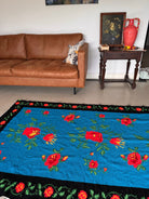 Cross-Stitch Wall Tapestry with Roses, Blue, 250x135 cm, view 11