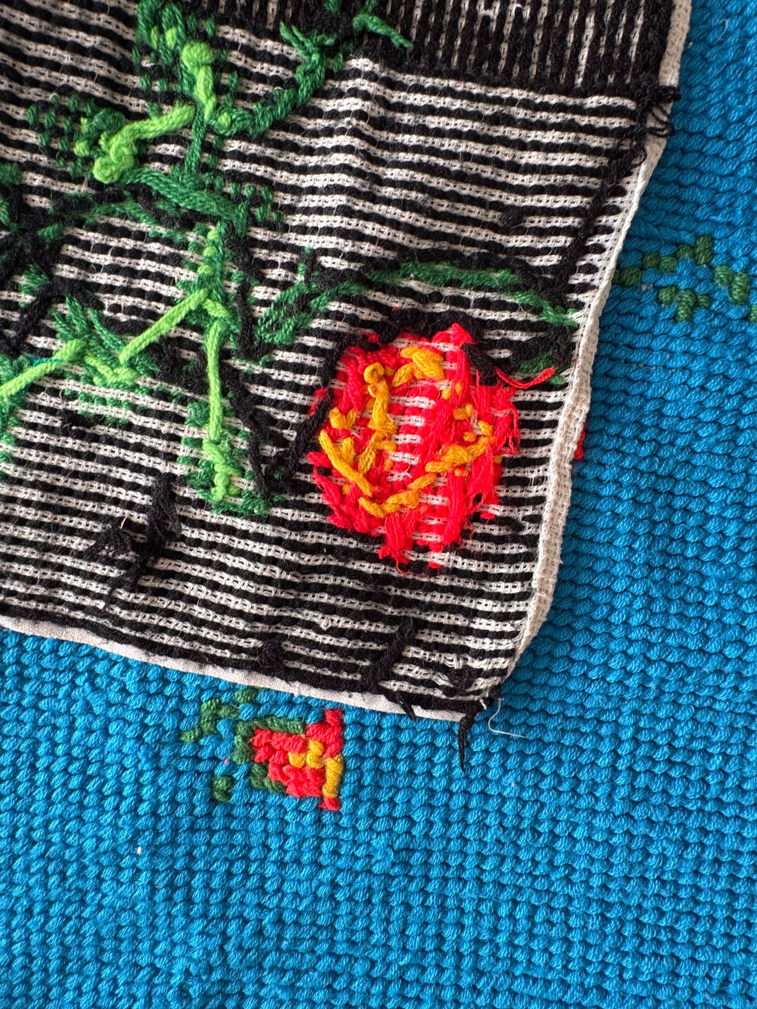 Cross-Stitch Wall Tapestry with Roses, Blue, 250x135 cm, view 2