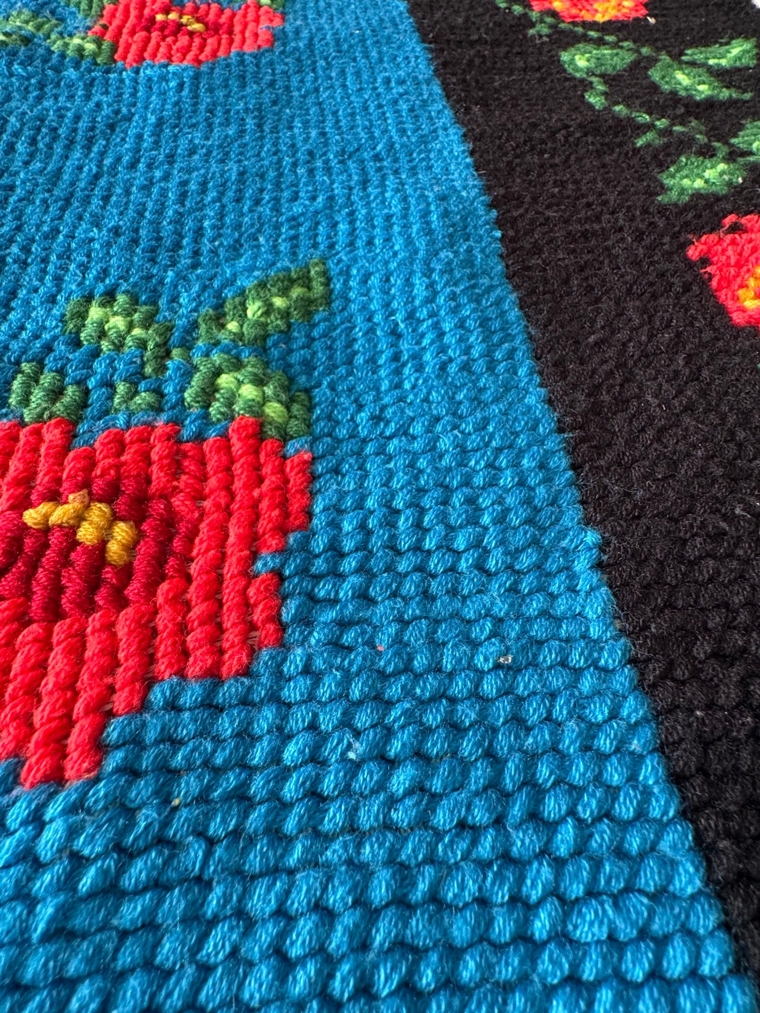 Cross-Stitch Wall Tapestry with Roses, Blue, 250x135 cm, view 4