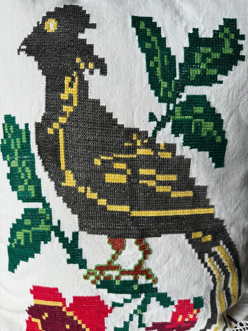 Large Embroidered Bird Pillow Case with Lace, 40x49 cm, view 3