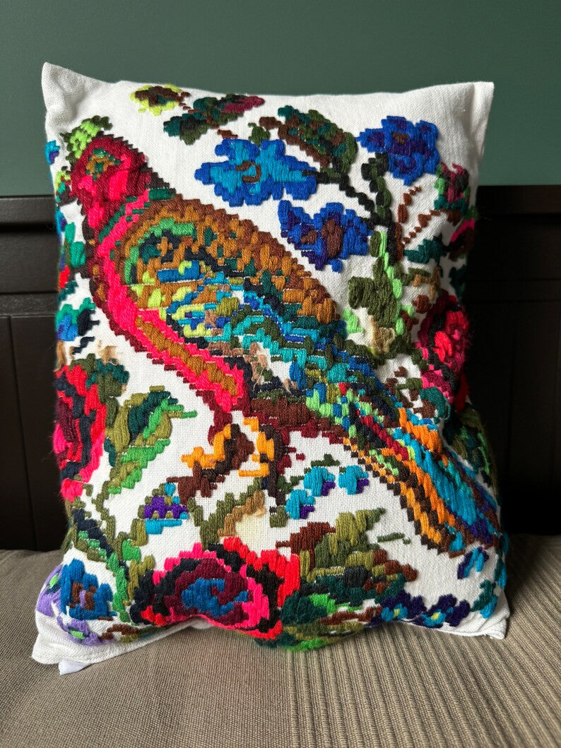Embroidered Bird Pillow Case from Maramureș, 30x34 cm