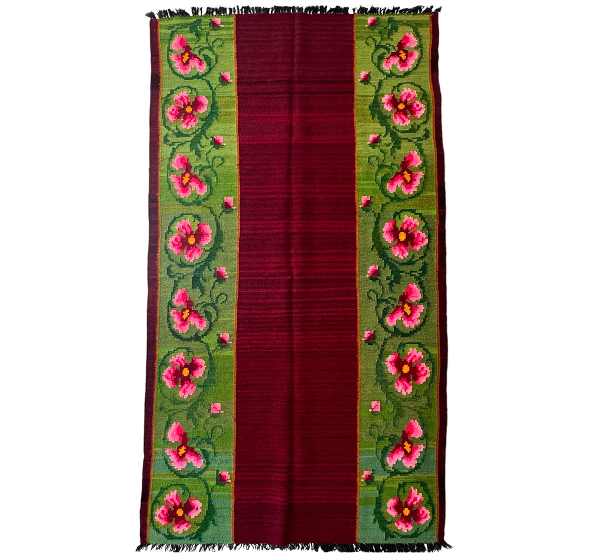 Handwoven Green Floral Bessarabian Wool Rug, 275x140 cm