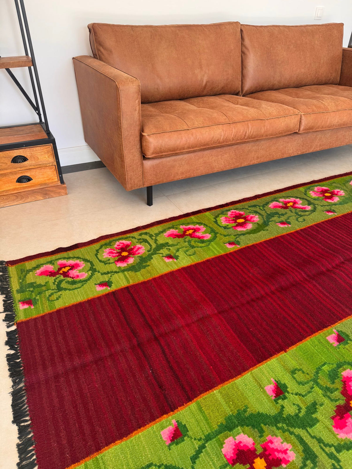 Handwoven Green Floral Bessarabian Wool Rug, 275x140 cm, view 10